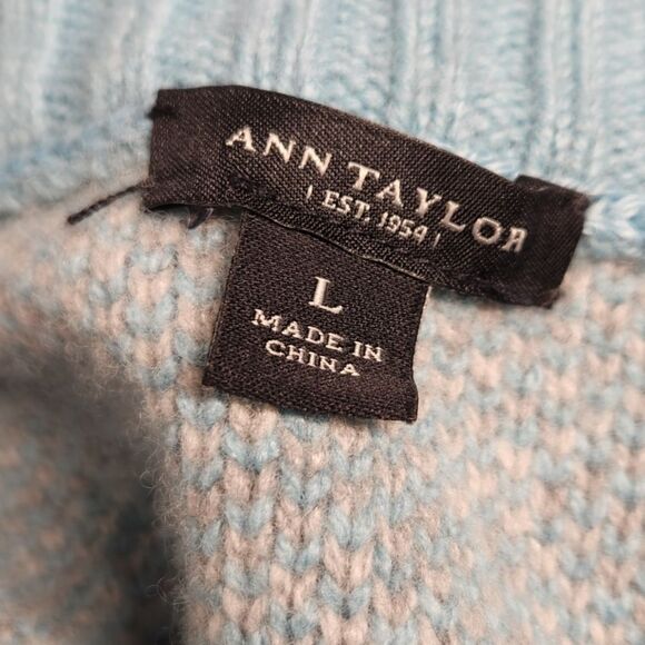 Ann Taylor Cardigan Sweater Merino Wool Modal Blue Gray Turquoise Chanel L - Picture 10 of 12